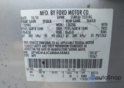 2011 Ford Edge Sel z USA, uszkodzony, nr VIN 2FMDK4JC2BBA35583